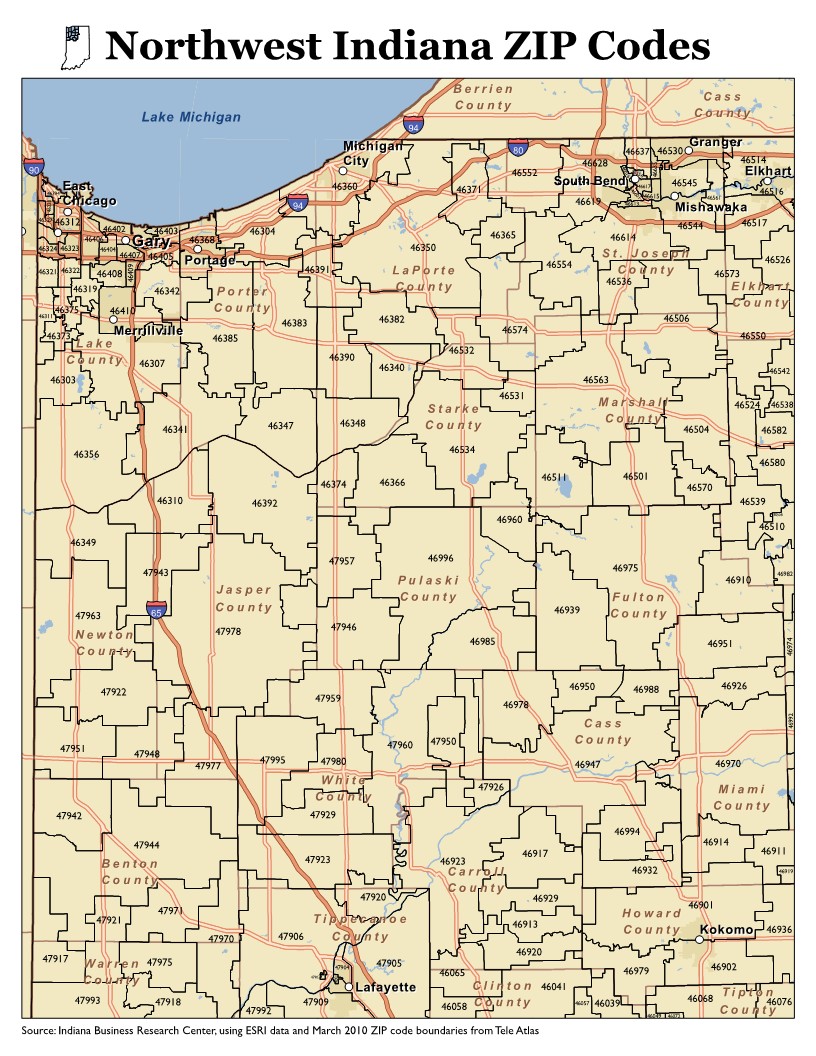 Free Indiana Zip Code Map - United States Map