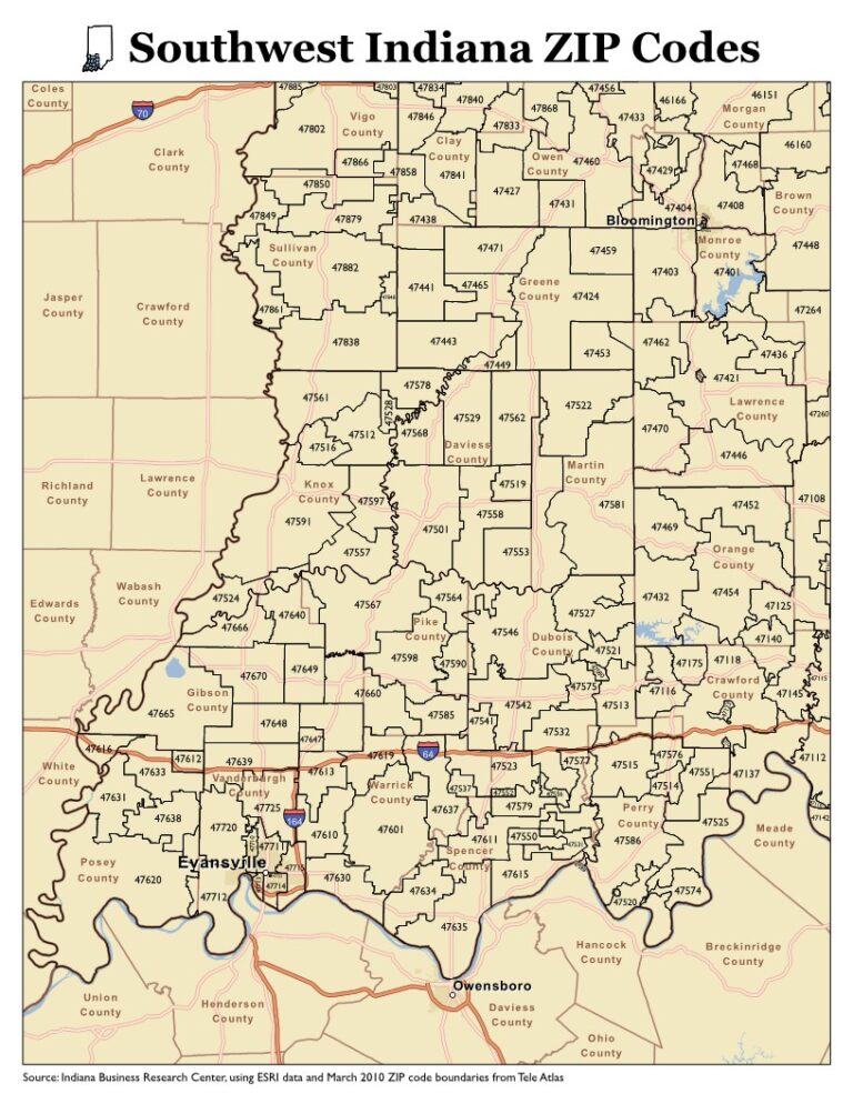 Free Printable Indiana Zip Code Maps   Preview Southwest Indiana ZIP Codes Map 1 Copy 768x994 