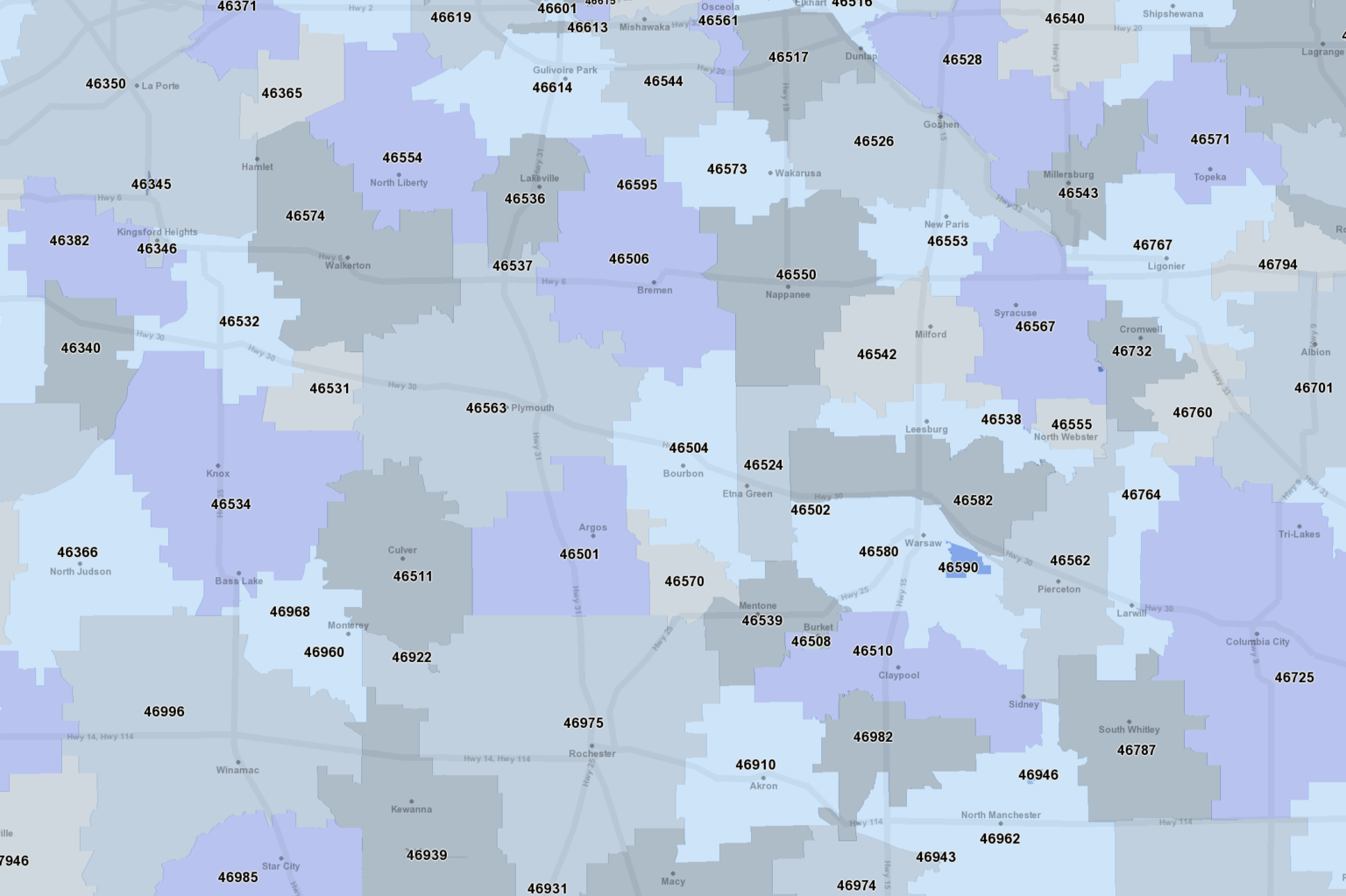 Indiana Counties Map With Zip Codes