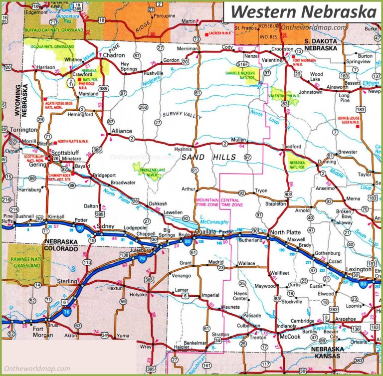 Nebraska (NE) Road and Highway Map Free