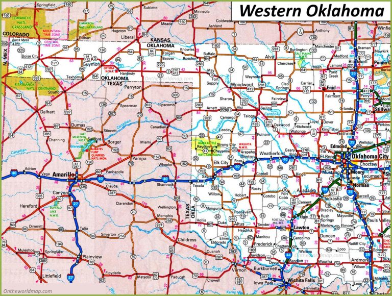 Oklahoma (OK) Road and Highway Map - Printable