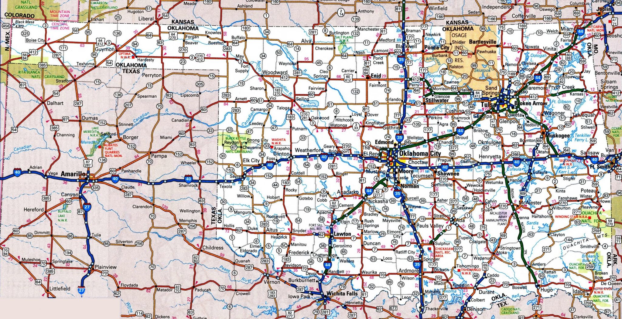 Oklahoma (OK) Road and Highway Map Printable