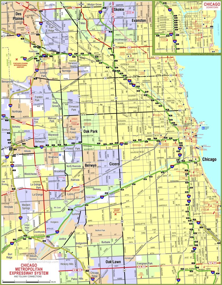 Free Printable Road & Highway Maps of Chicago (Illinois)