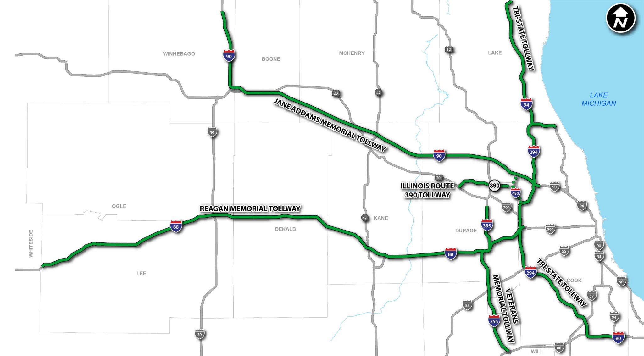 Free Printable Illinois Tollway Map   Preview Illinois Tollway Map 2048x1132 