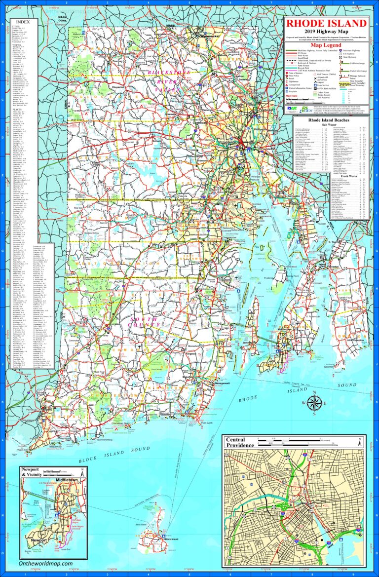 Rhode Island (RI) Road and Highway Map - Printable