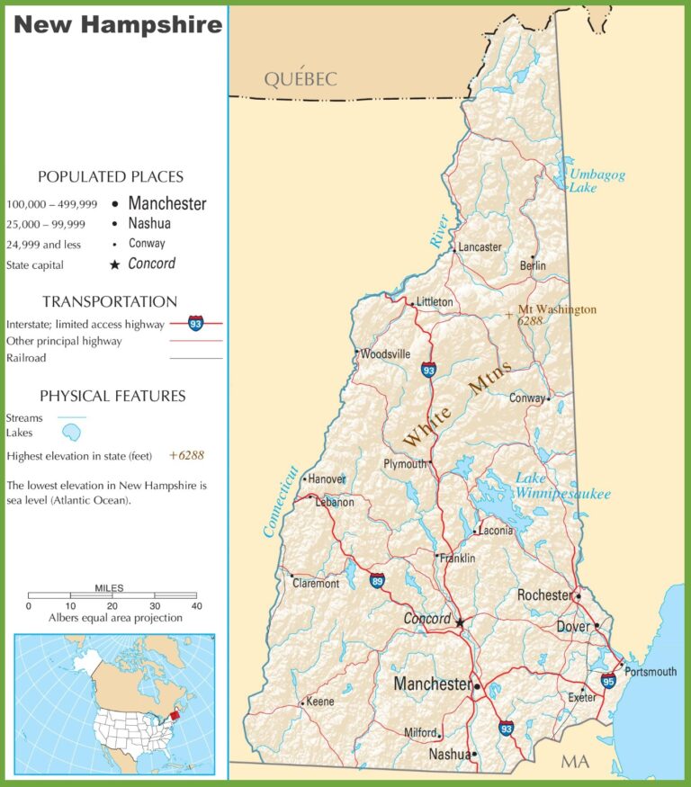 New Hampshire (NH) Road and Highway Map - Free & Printable