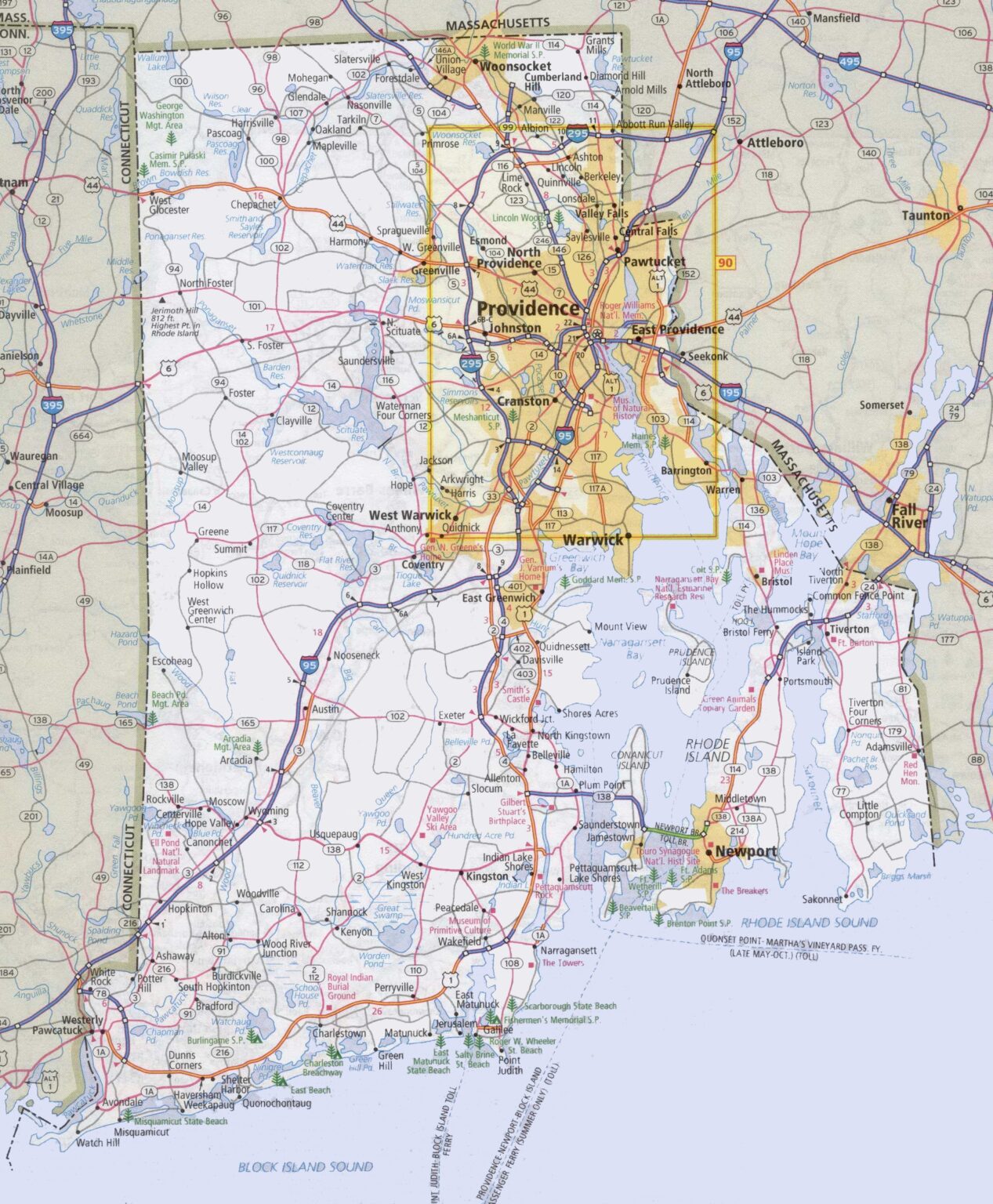 Rhode Island Ri Road And Highway Map Printable