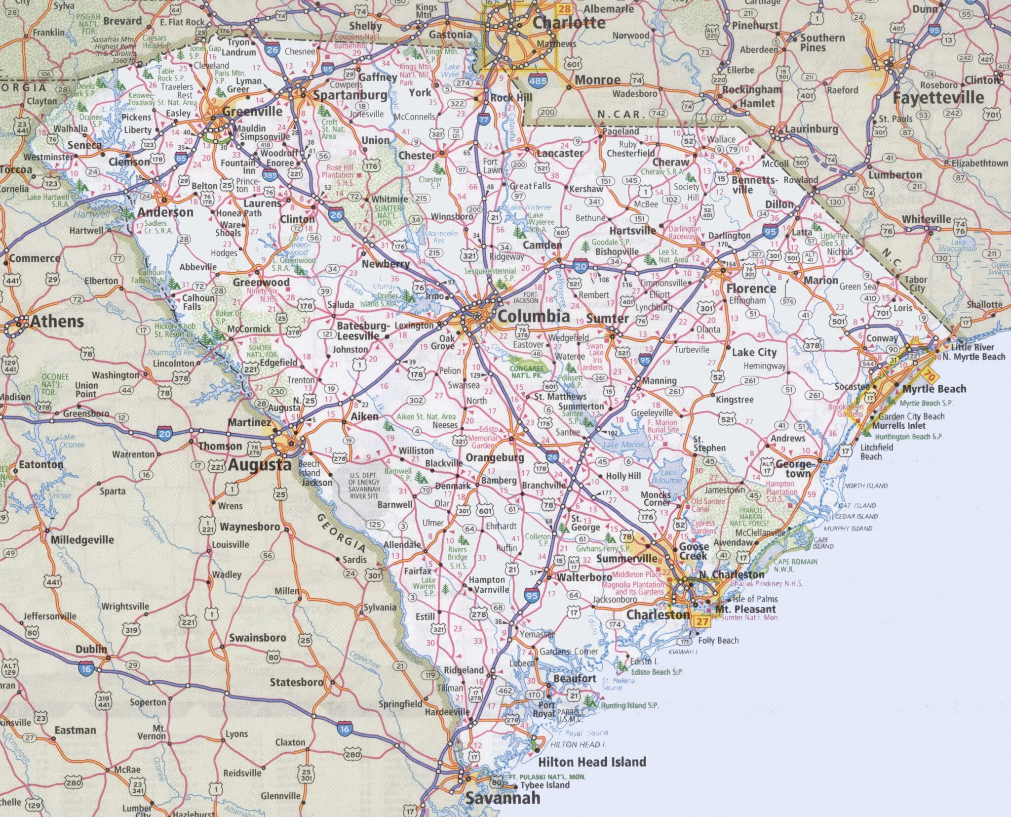 South Carolina (SC) Road and Highway Map - Free