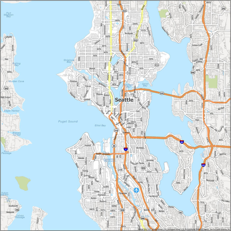 Seattle, Washington Road And Highway Map (printable)