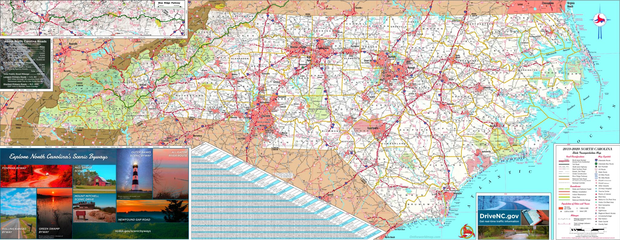 North Carolina (NC) Road and Highway Map (Free & Printable)