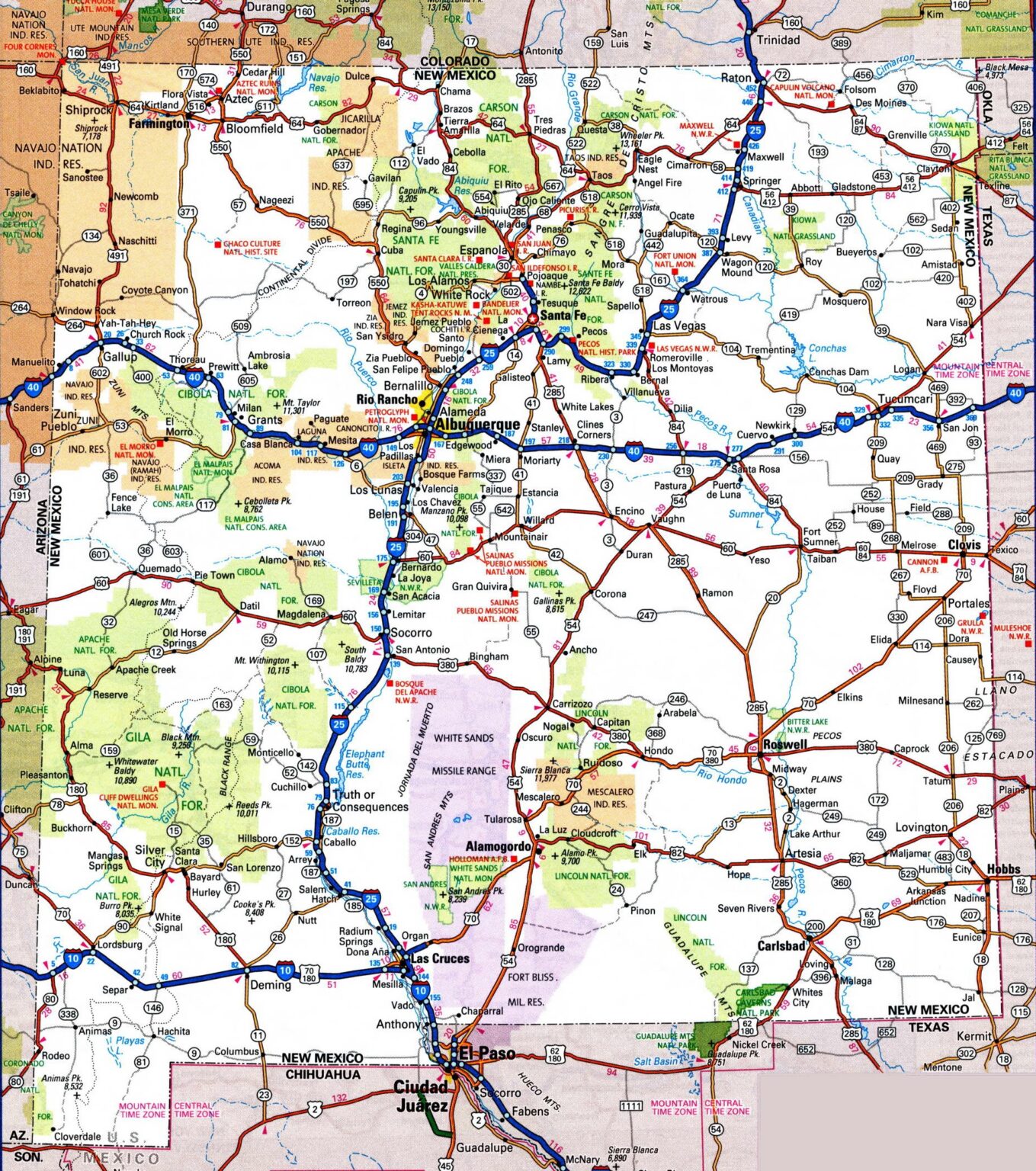 New Mexico Nm Road And Highway Map Printable And Free 9758