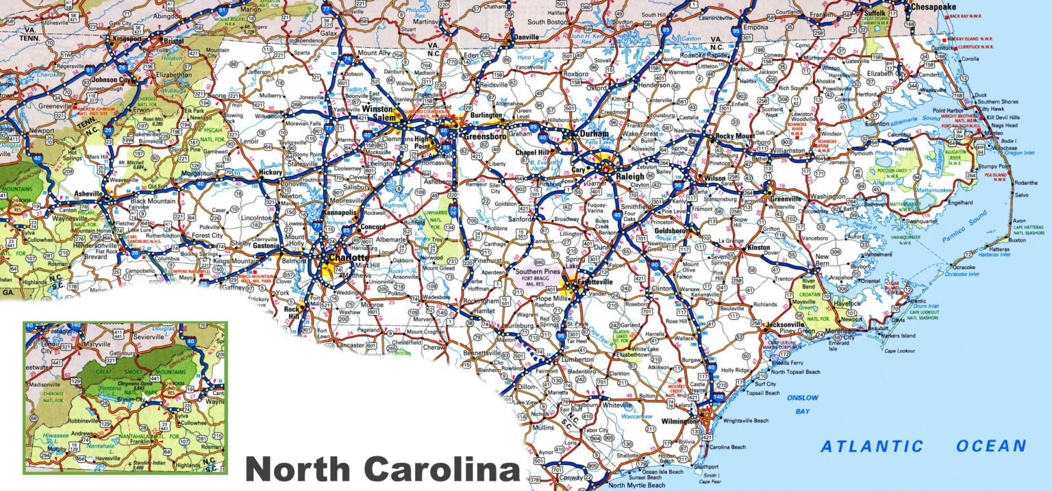 North Carolina Nc Road And Highway Map Free And Printable