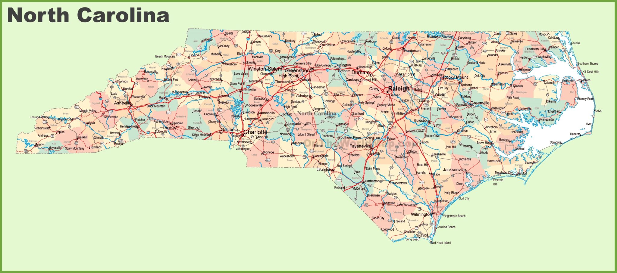Road Map Of North Carolina With Cities 2048x907 