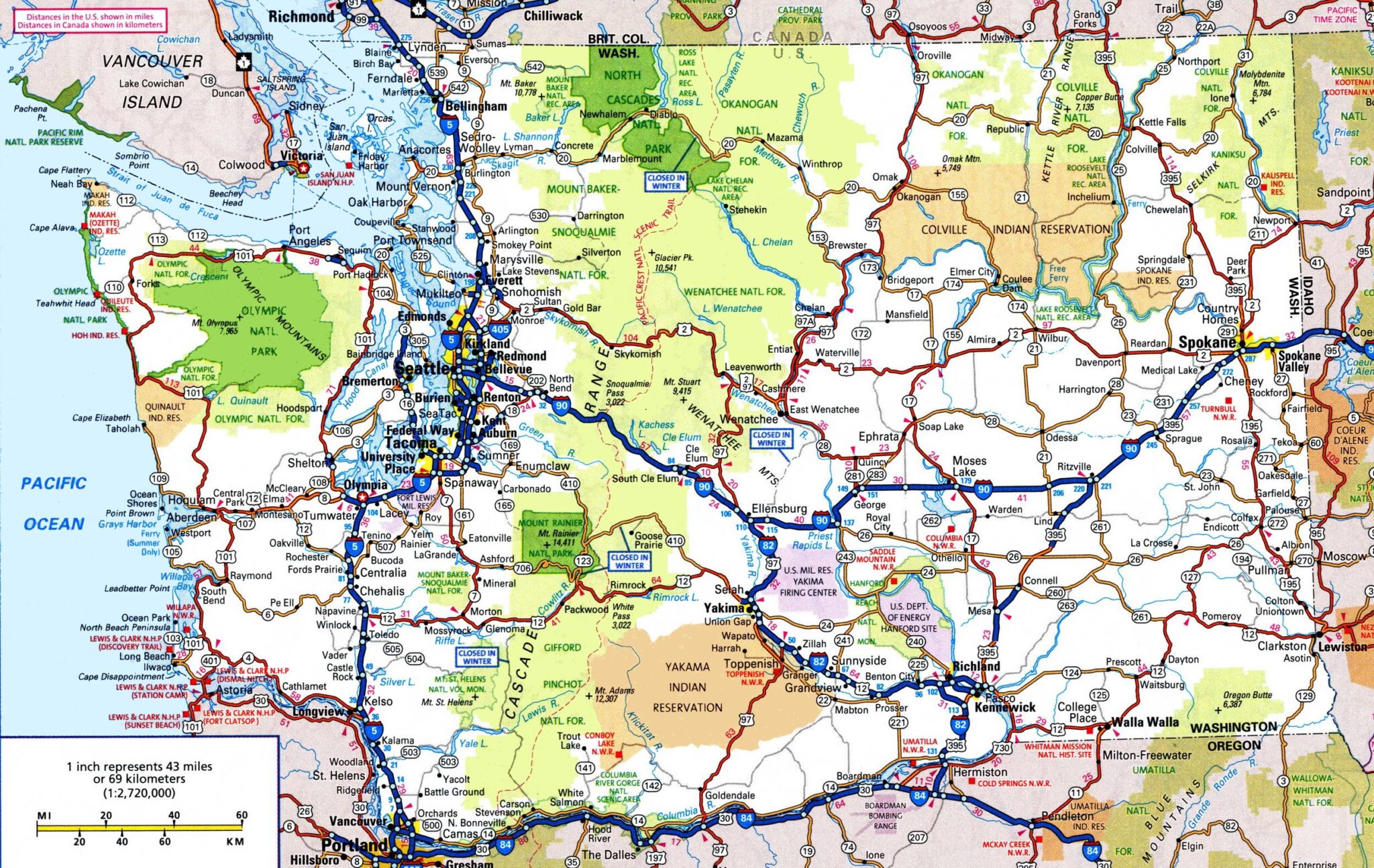 Washington State (WA) Road and Highway Map (Free Printable HD)