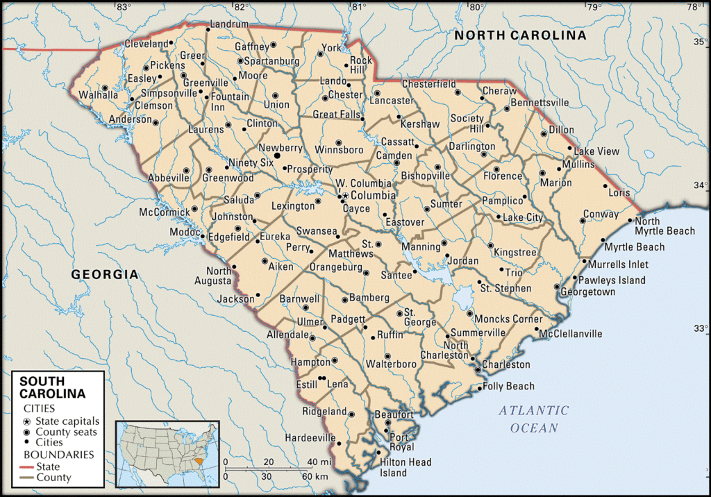 Cities Map of South-Carolina