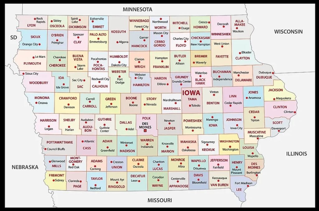 Iowa Ia County Map County Map With Cities