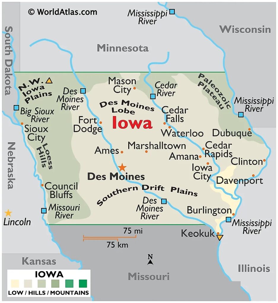 Map Of Iowa Ia State Outline County Cities Towns 2291