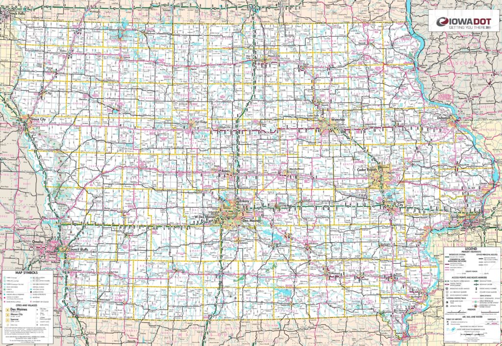 Iowa map with Cities and towns