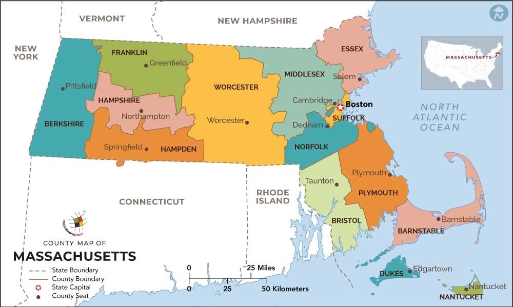 Map of Massachusetts County Map