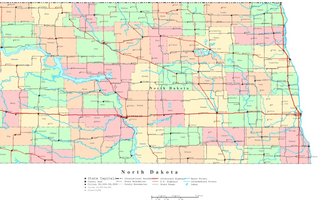 North-Dakota-Map with cities