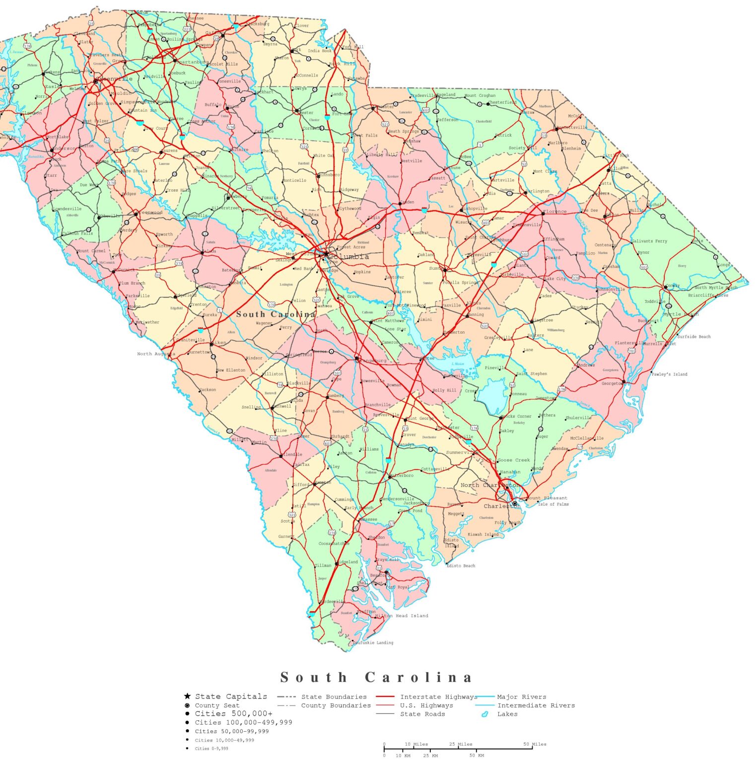 South Carolina County Map | County Map with Cities