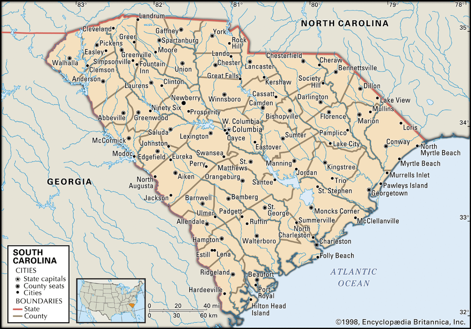 South Carolina Map | State, County, Cities, Towns