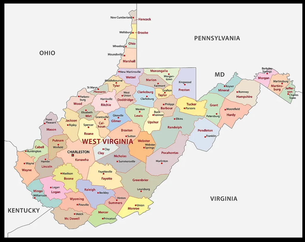 county map of West Virginia
