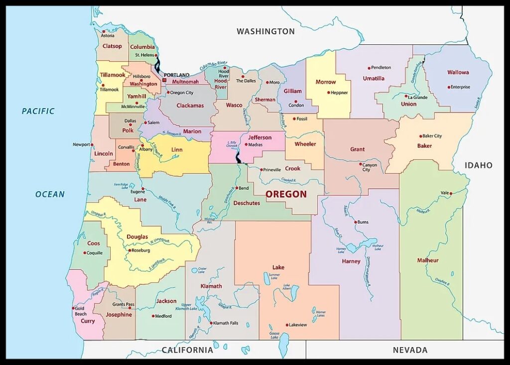 county map of oregon