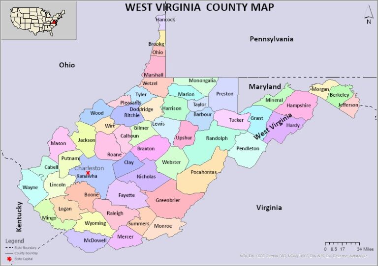 West Virginia County Map | County Map with Cities