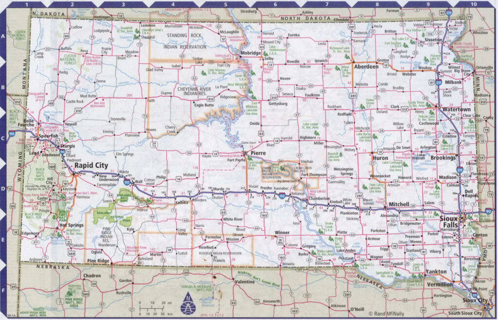 detailed south dakota state map