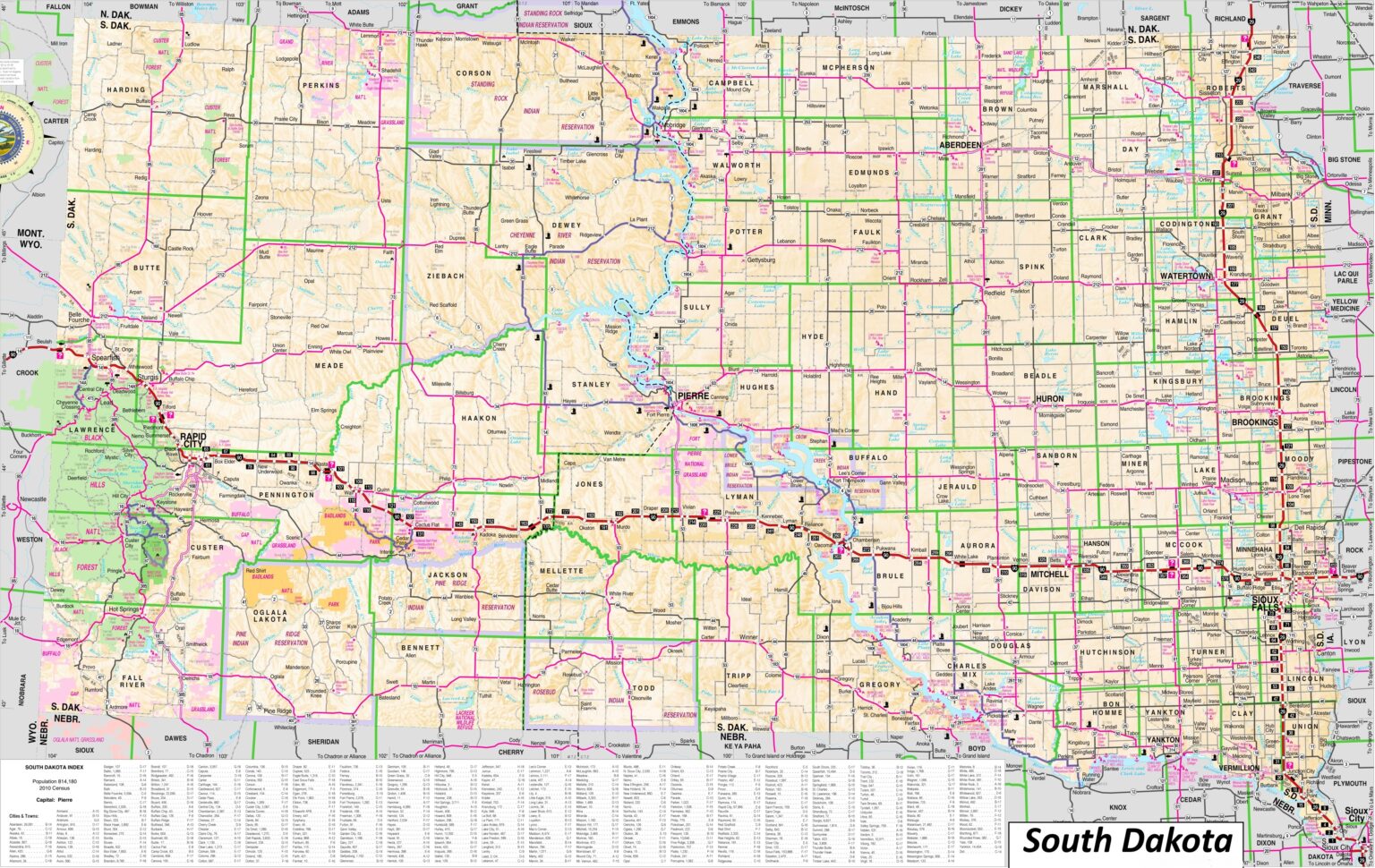 Map Of South Dakota Cities And Towns Printable City Maps