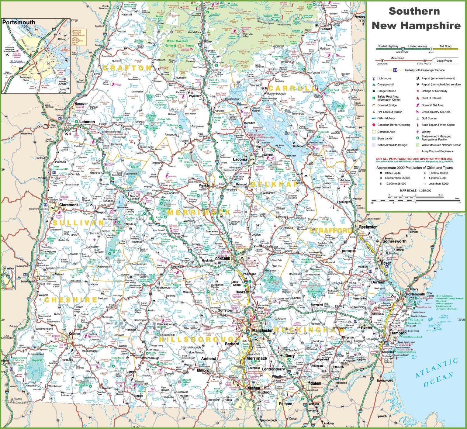 New Hampshire Map With Towns And Cities | City And Town Map