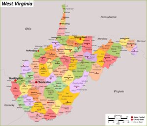 West Virginia County Map | County Map with Cities