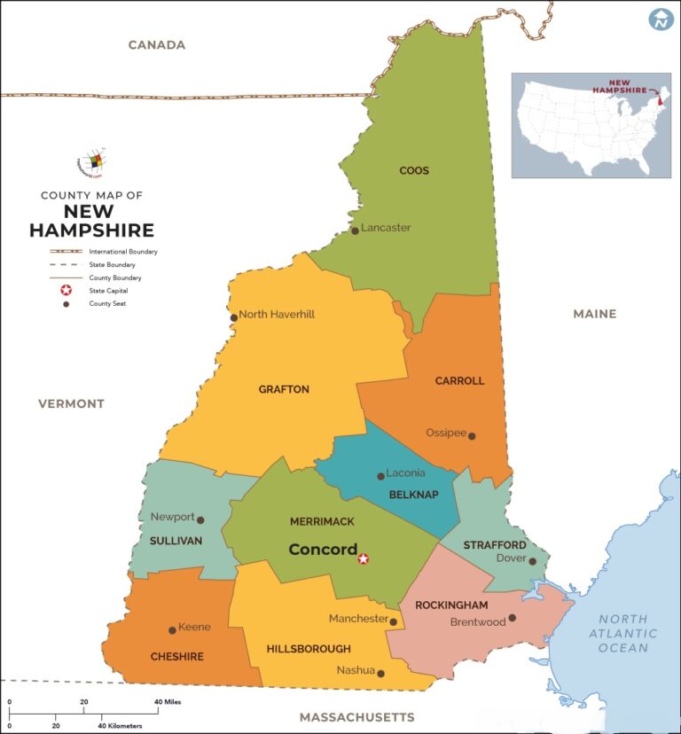 New Hampshire County Map | County Map with Cities