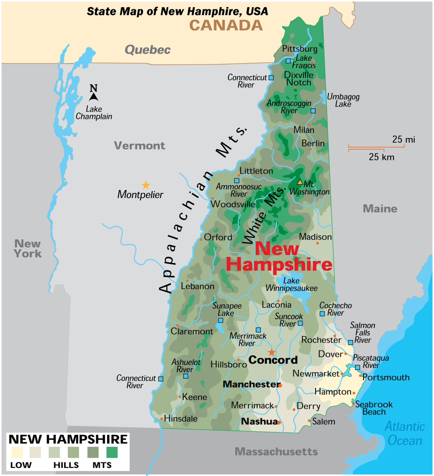 New Hampshire Map with Towns and Cities City and Town Map