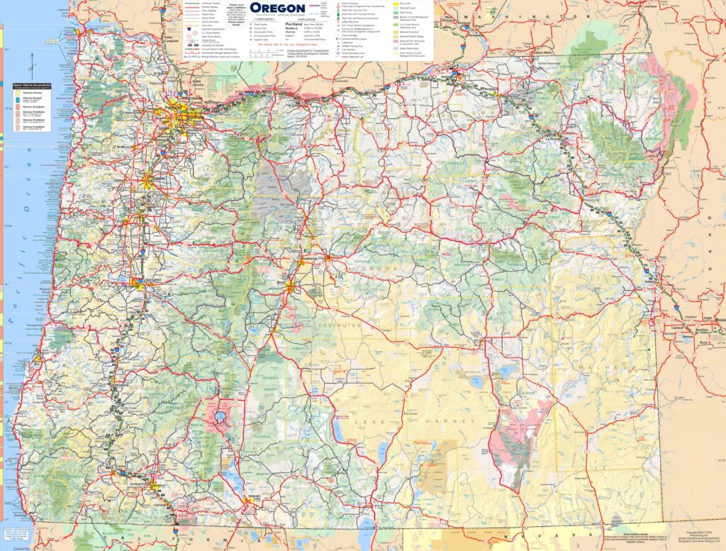 oregon map with cities and towns