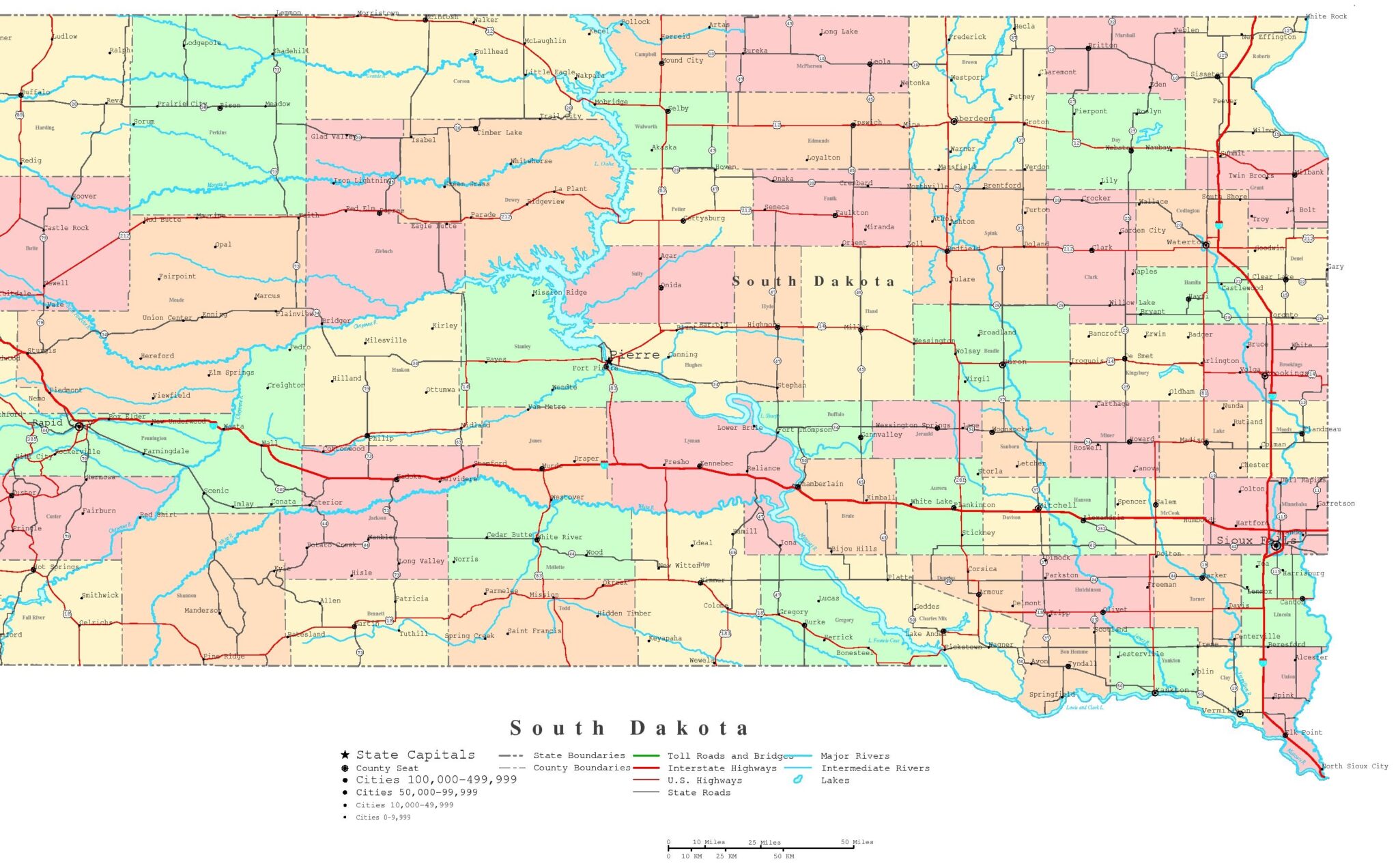 Map of South Dakota Cities and Towns  Printable City Maps