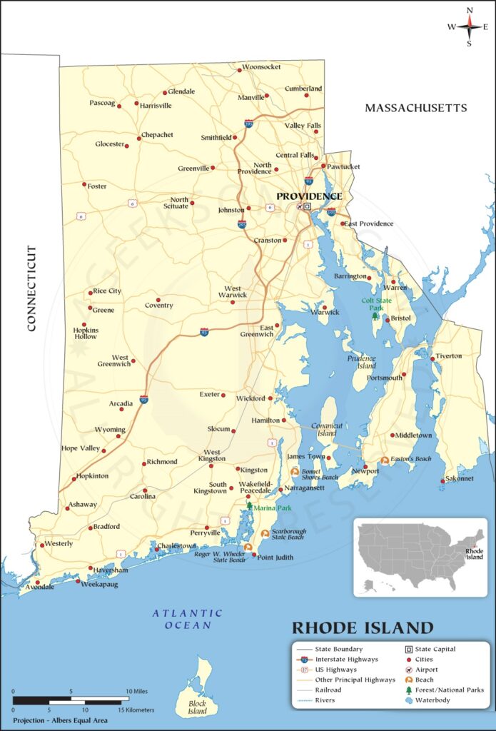 Rhode Island Town and City Map | Printable City &Town Map