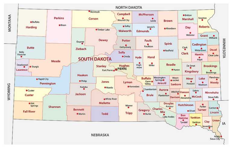 Map of South Dakota Cities and Towns | Printable City Maps