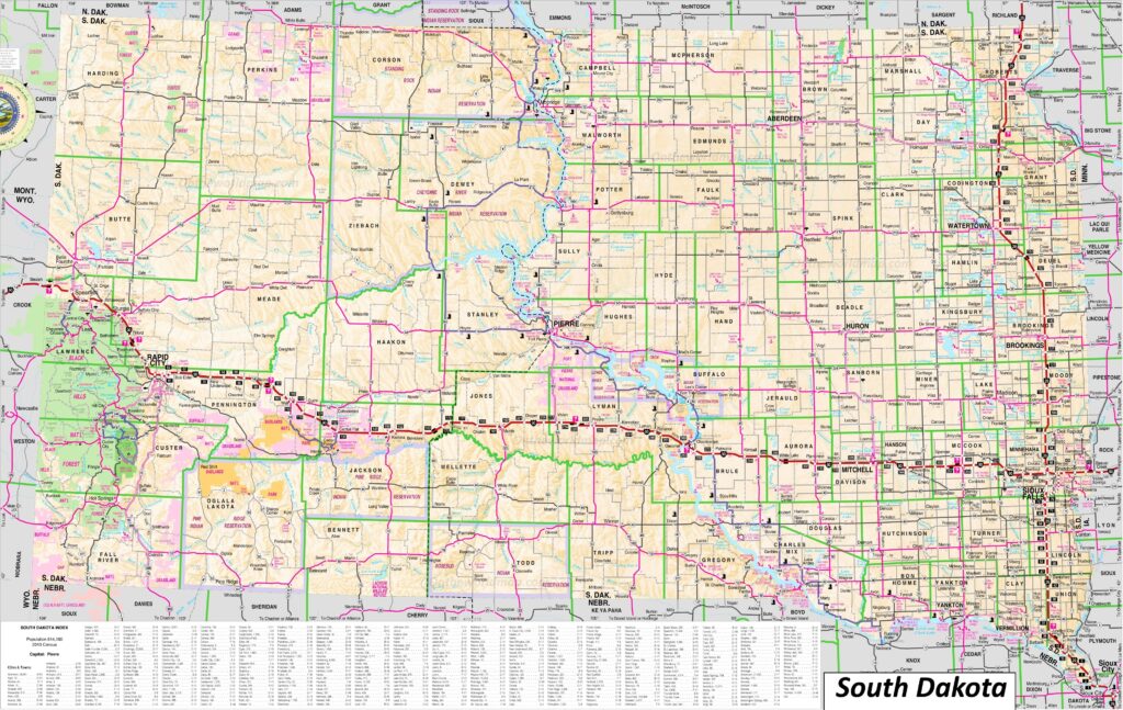 south dakota map with cities and towns