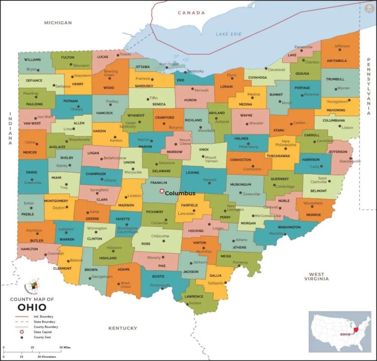 Ohio County Map County Map With Cities 1670