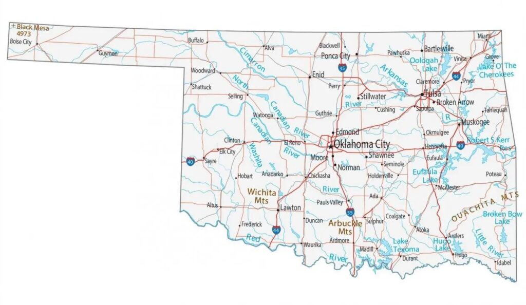 Oklahoma map with town