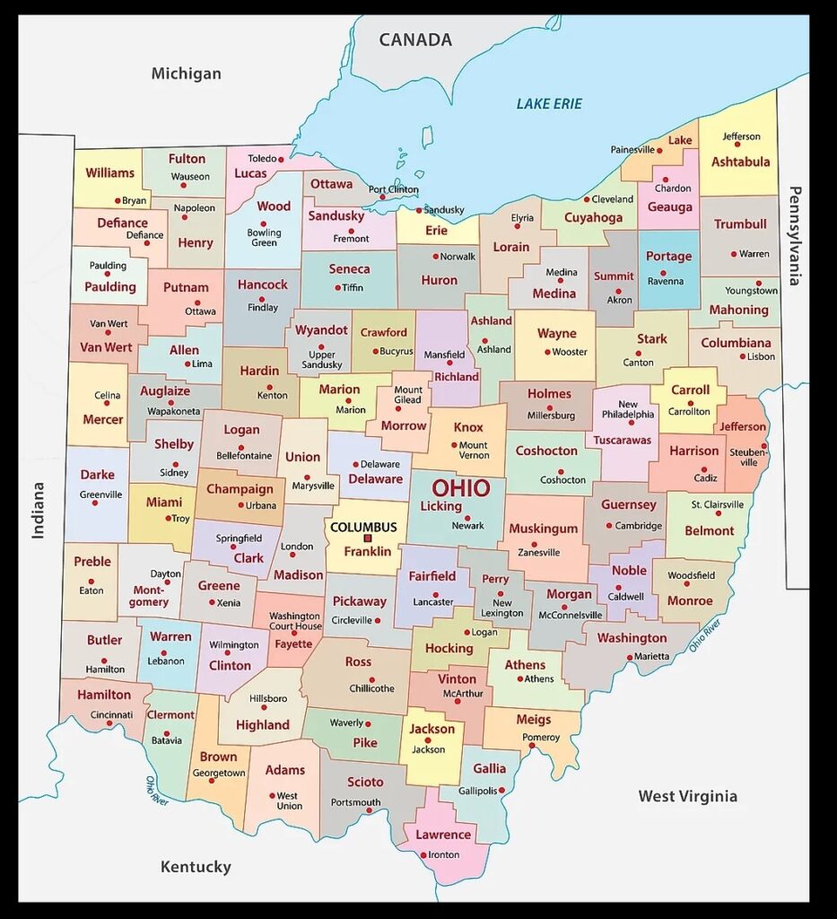 Ohio County Map County Map With Cities 2504