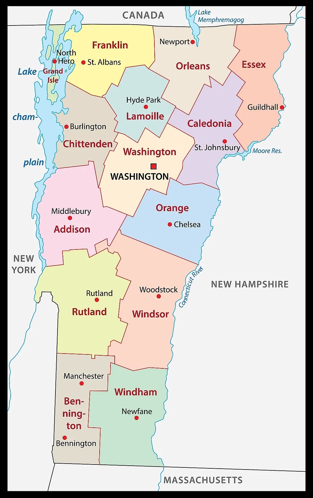 Map of Vermont (VT) Cities and Towns | Printable City Maps