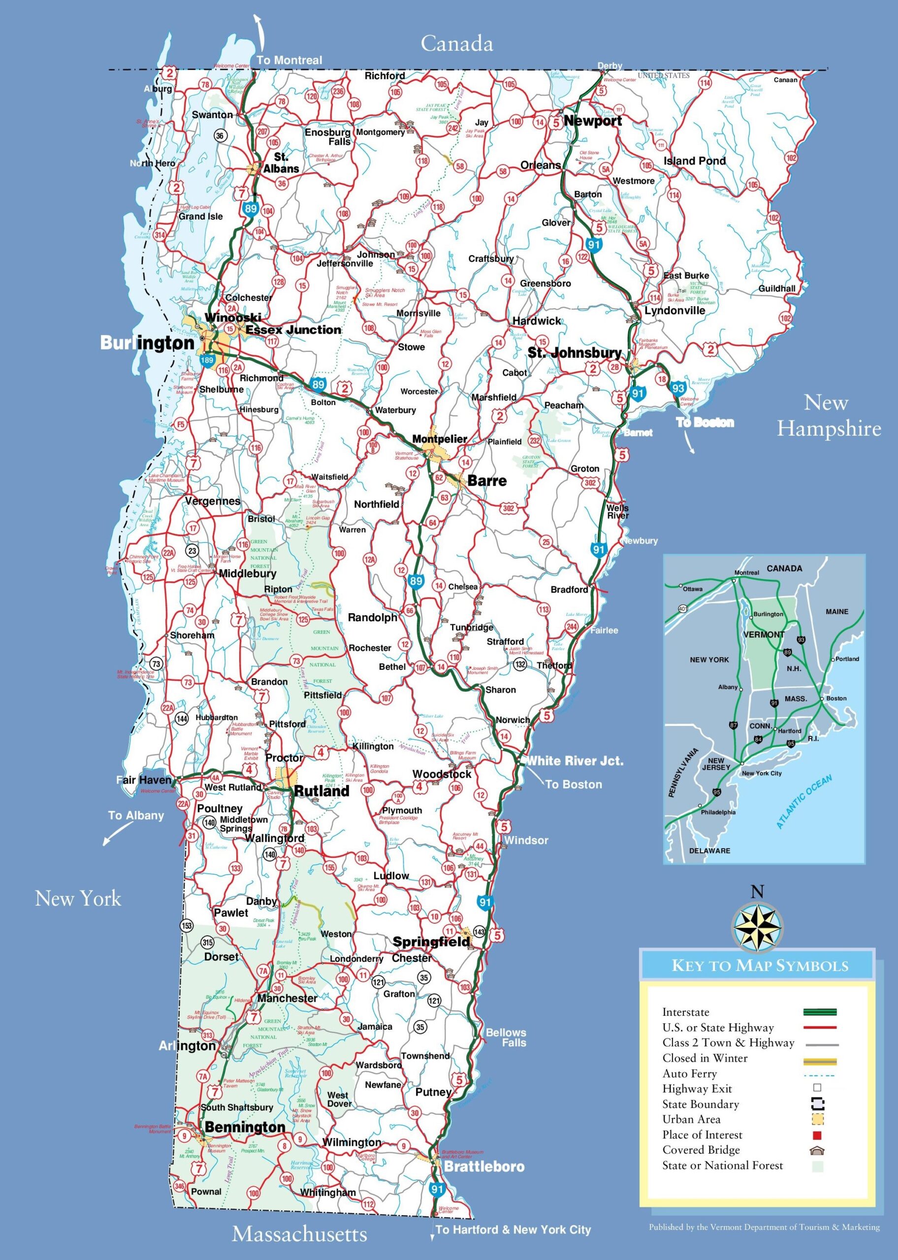 detailed city and town map of vermont