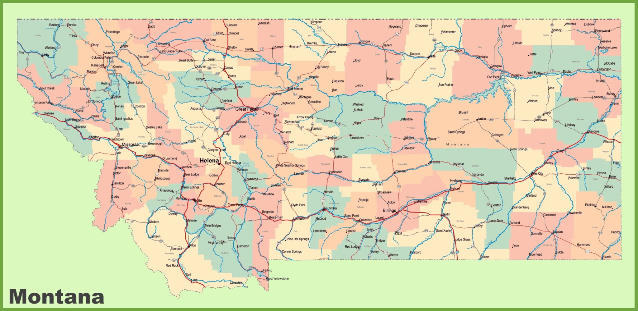 Map of Montana Cities and Towns Printable City Maps