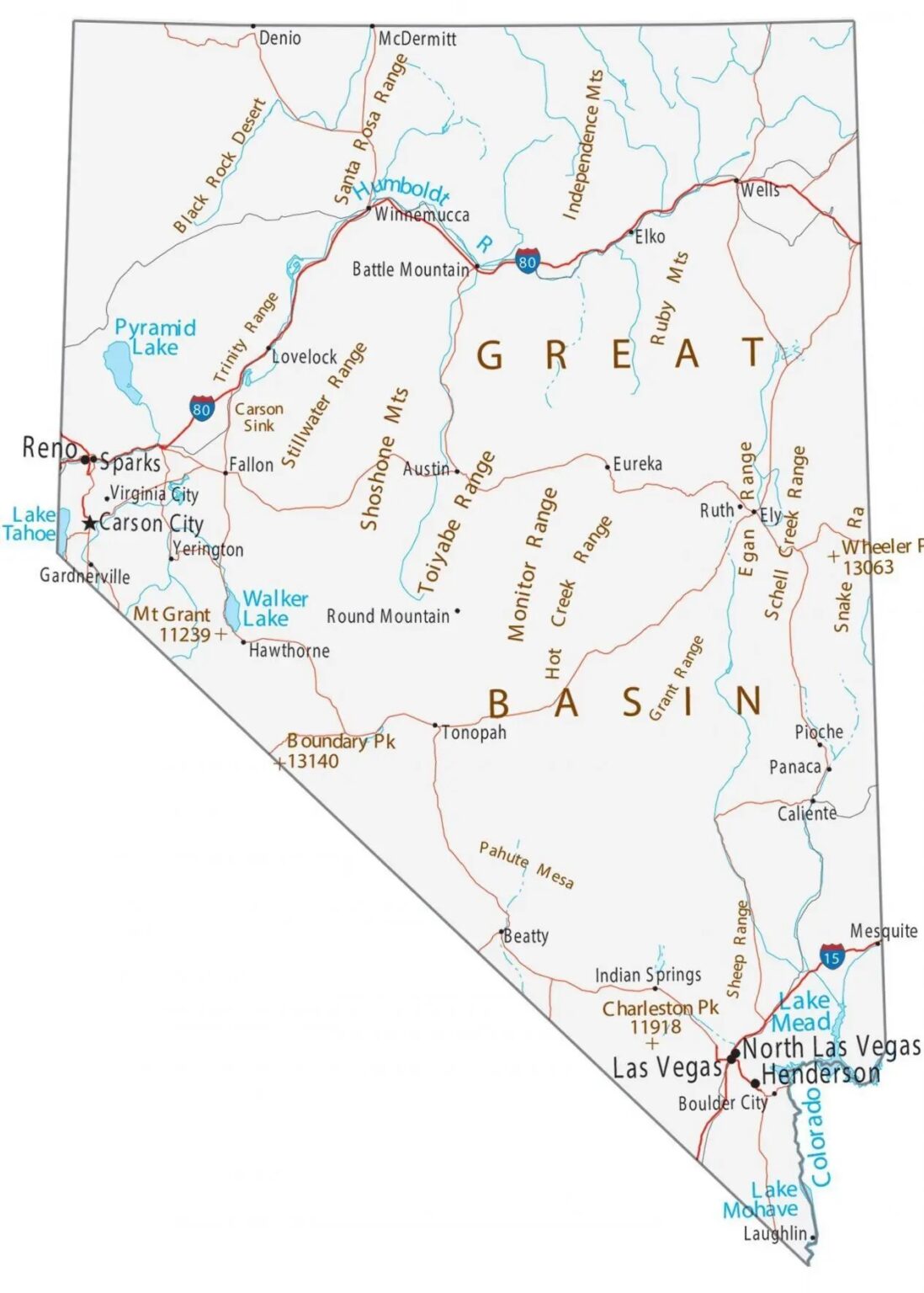 Map of Nevada (NV) Cities and Towns | Printable City Maps