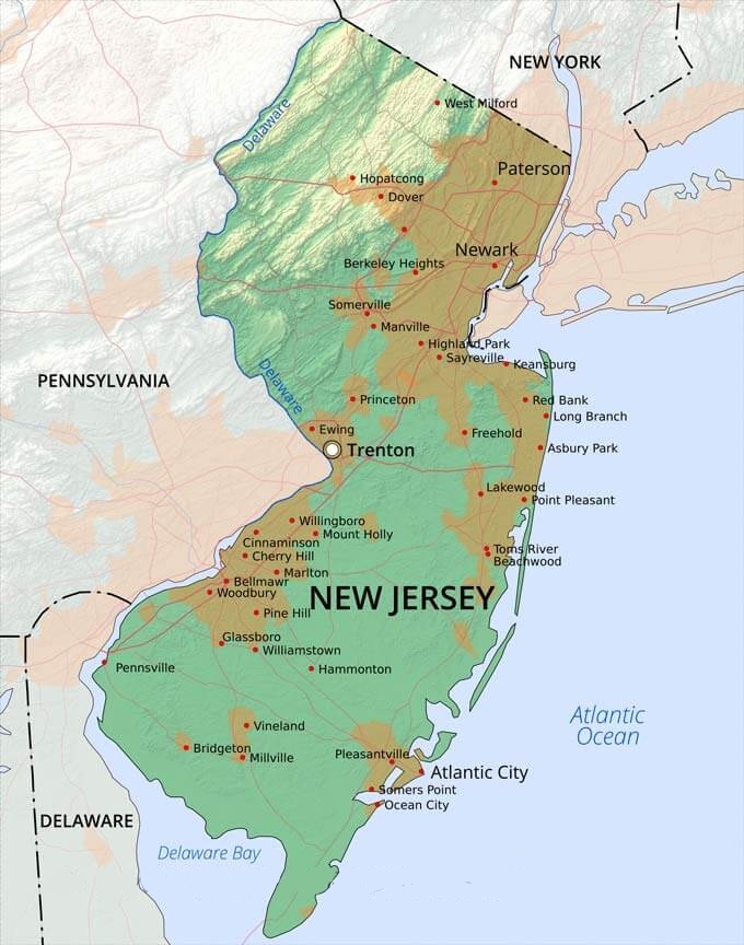 New Jersey (NJ) Map | State, Outline, County, Cities, Towns