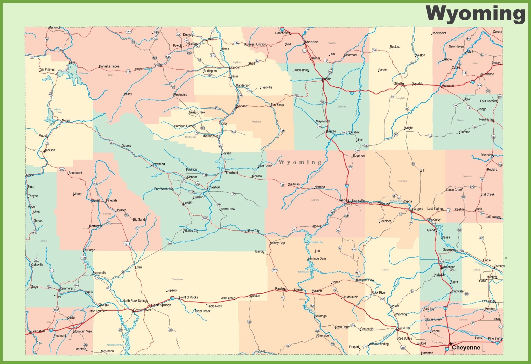 Map Of Wyoming Wv Cities And Towns Printable City Maps 5604
