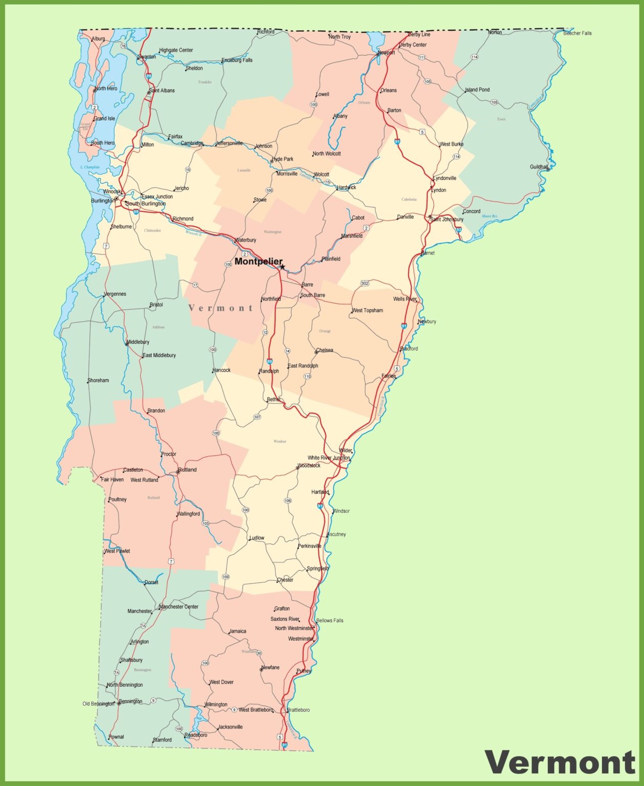 Map of Vermont (VT) Cities and Towns | Printable City Maps